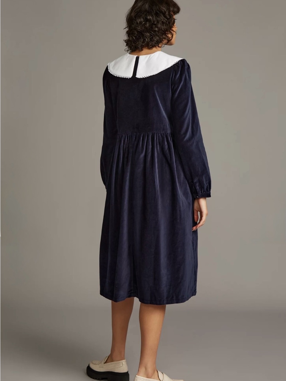 Anthropologie Meadows Pasque Velvet Midi Dress Embroidered Peter Pan Collar - Picture 14 of 14